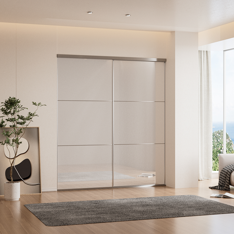 VUE | Tri-Grid White Glass Sliding Closet Doors